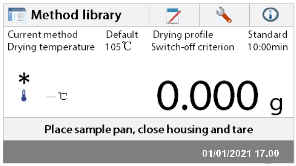 Ohaus MB90 Method Library screen