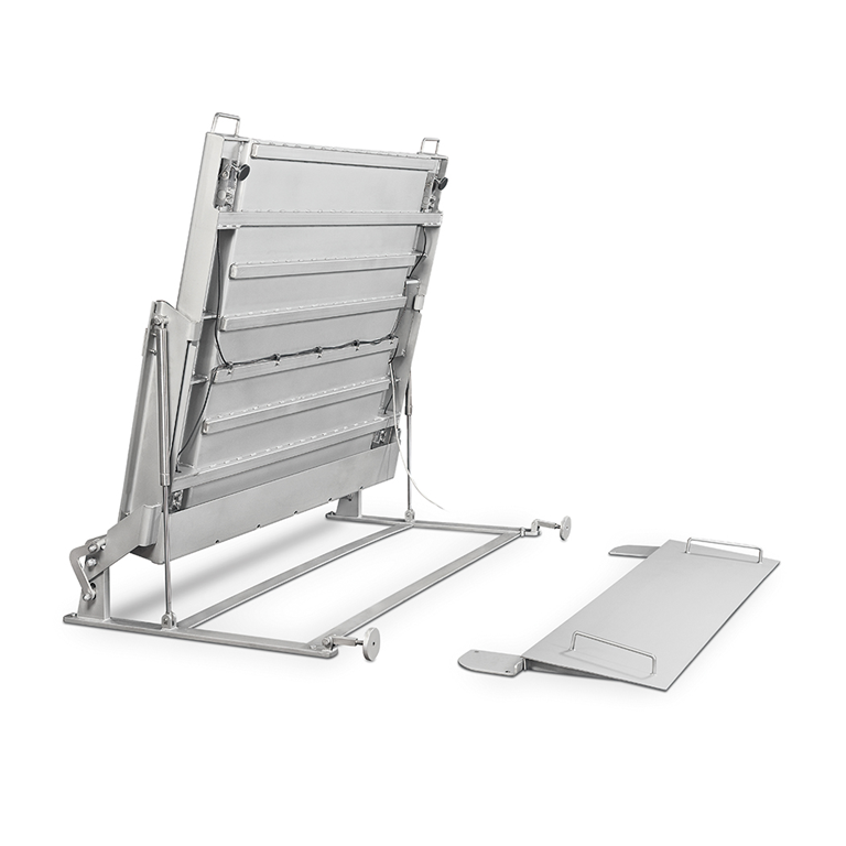 Ohaus Defender 5000 Stainless Lift Platform raised for cleaning
