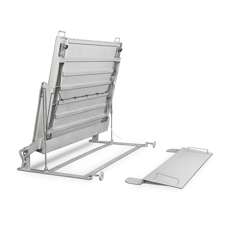 Ohaus Defender 5000 Stainless Lift Platform raised for cleaning