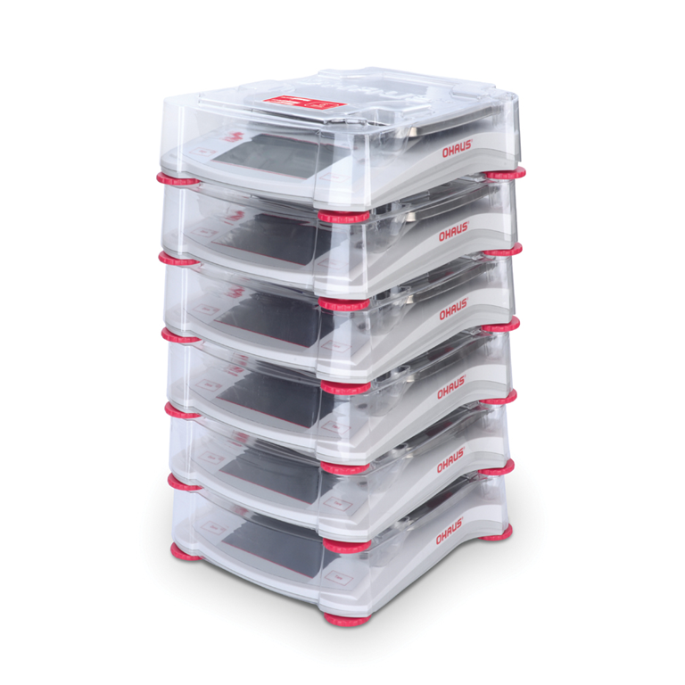 Ohaus Scout STX Portable Balances stacking six.